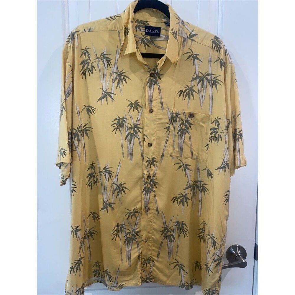 vintage Puritan Hawaiian Bamboo shirt Button Up tropical island beach L SS